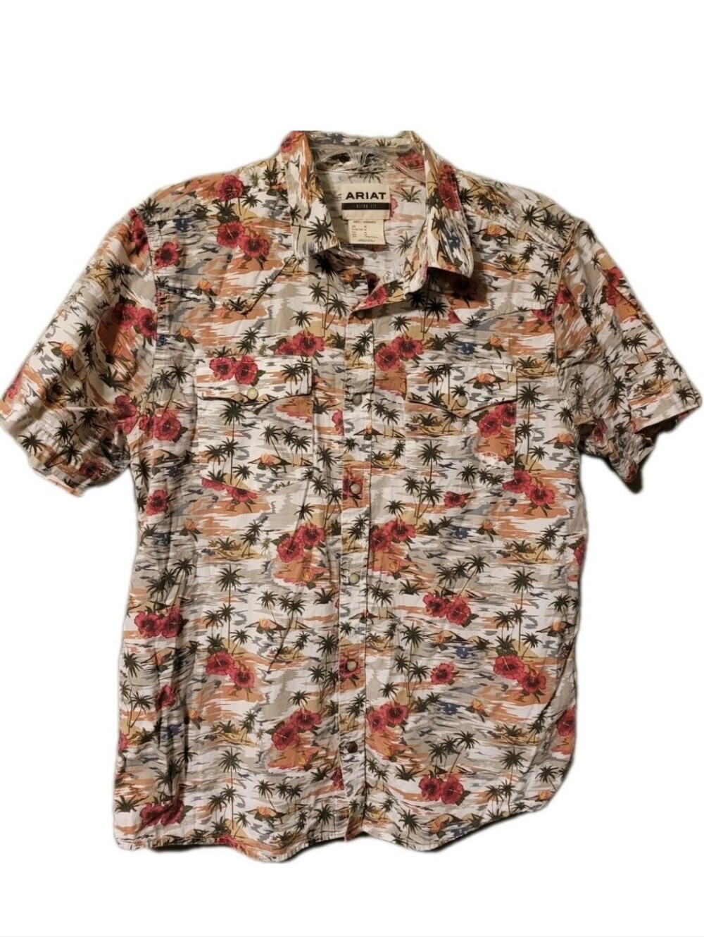 Ariat Retro Fit Floral Hawaiian Shirt Men's Medium Button Down Resortwear